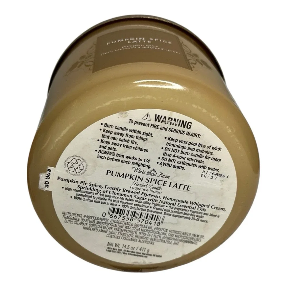 White Barn Bath & Body Works Pumpkin Spice Latte 3 Wick Scented Candle 14.5 oz